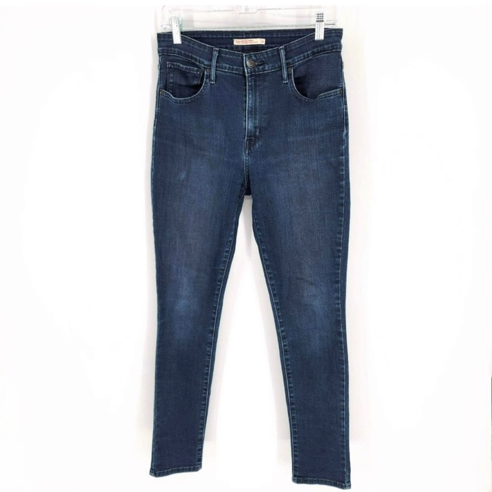 Levis 31 Blue Black Dark Wash High Rise Skinny Cotton Denim Stretch Jeans Casual